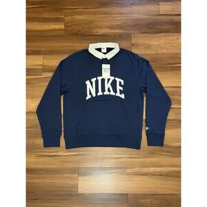 Nike Rugby Shirt Blue Spellout Club Fleece Polo Pocket FN3112-410 Men's Medium M